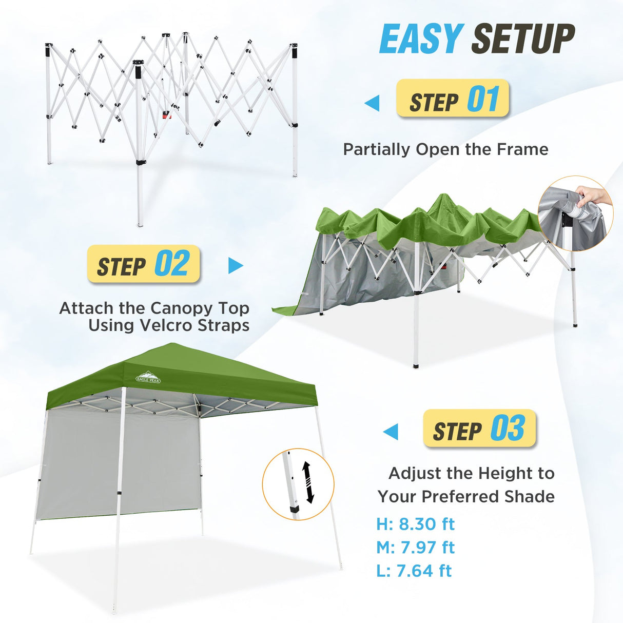 10x10 Pop Up Canopy Tent with Wall Panel, 10x10 Base 8x8 Top - Eagle Peak Custom Canopy Tent