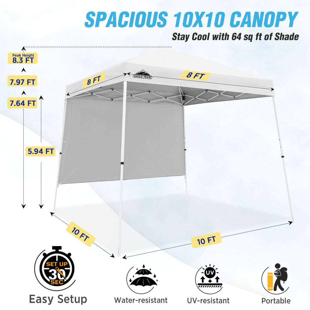 10x10 Pop Up Canopy Tent with Wall Panel, 10x10 Base 8x8 Top - Eagle Peak Custom Canopy Tent