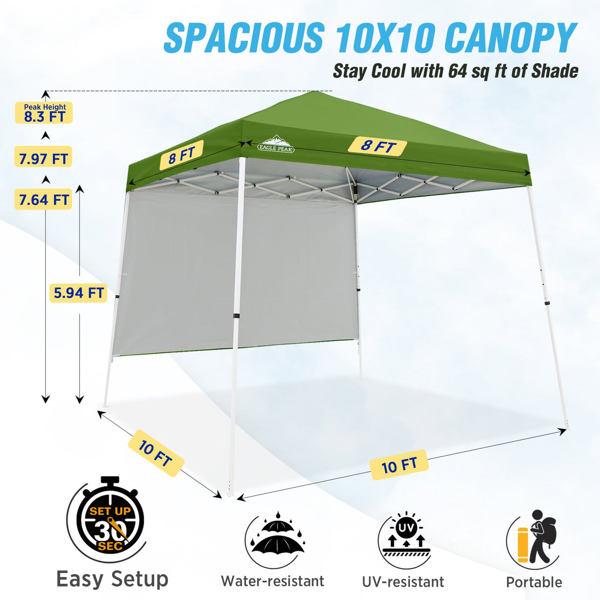 10x10 Pop Up Canopy Tent with Wall Panel, 10x10 Base 8x8 Top - Eagle Peak Custom Canopy Tent