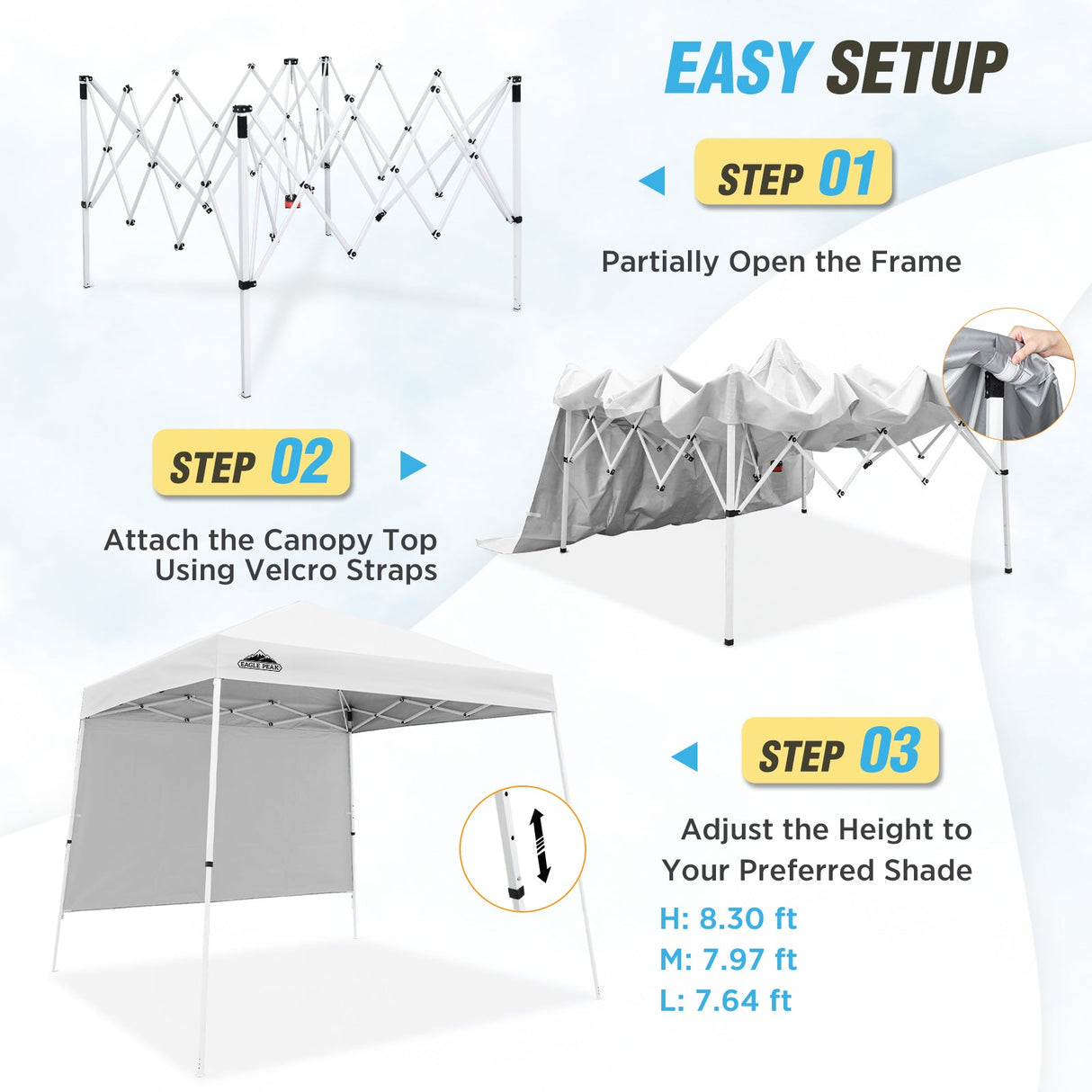 10x10 Pop Up Canopy Tent with Wall Panel, 10x10 Base 8x8 Top - Eagle Peak Custom Canopy Tent