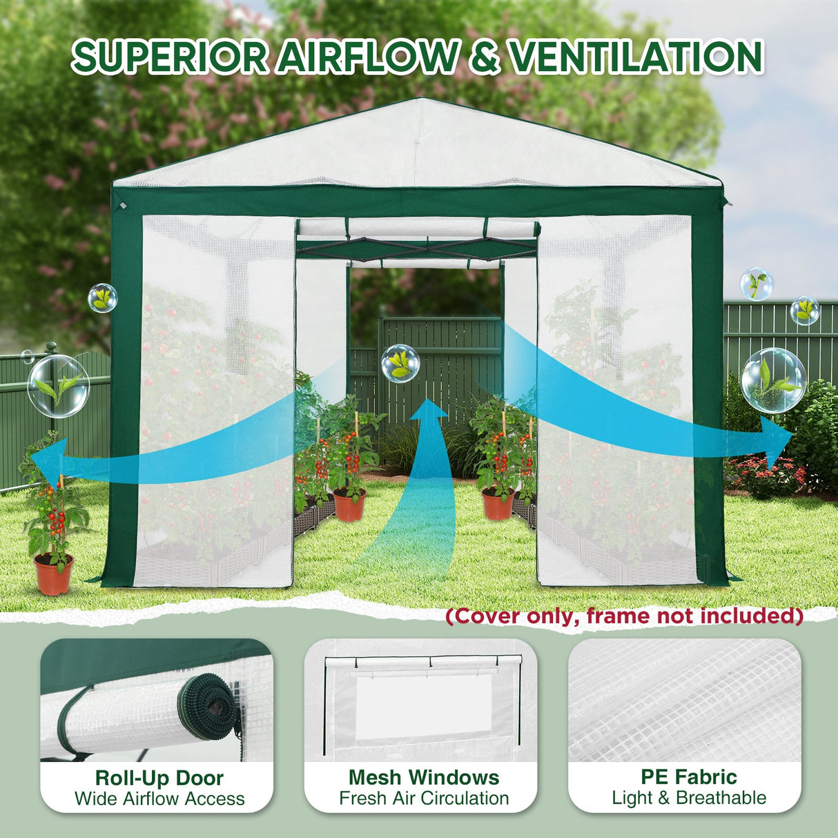 10X10 Replacement Top cover of Walk in Greenhouse with Polyester Reinforced Corners - Eagle Peak Custom Canopy Tent
