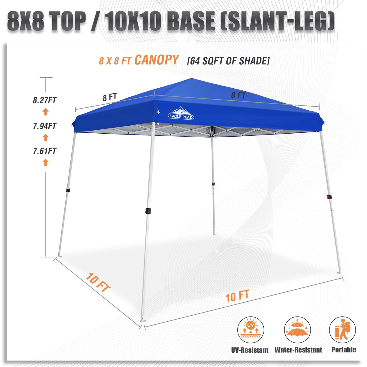 10x10 Slant Leg Up Canopy, 8x8 Top 10x10 Base - Eagle Peak Custom Canopy Tent