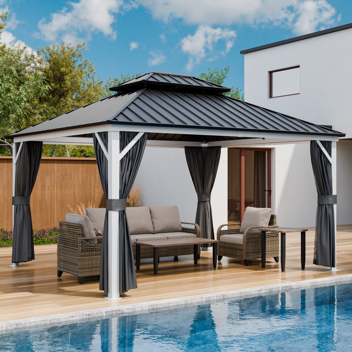 12x10/12x12/12x14/12x16/12x18/12x20 Hardtop Gazebo, Galvanized Steel Double Roof with Aluminum Frame - Eagle Peak Custom Canopy Tent