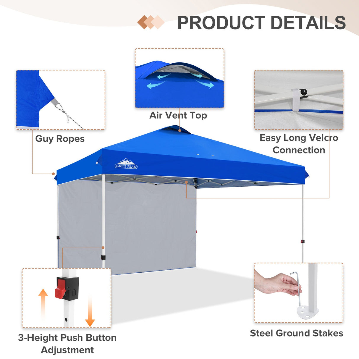 12x12 Commercial Heavy Duty Pop up Canopy with 1 Sidewall - Eagle Peak Custom Canopy Tent