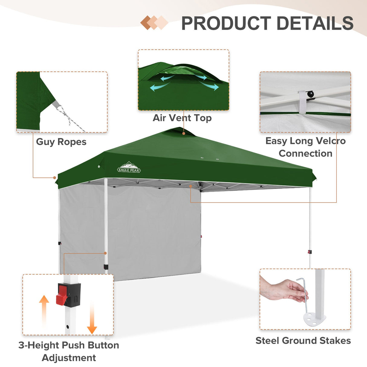 12x12 Commercial Heavy Duty Pop up Canopy with 1 Sidewall - Eagle Peak Custom Canopy Tent