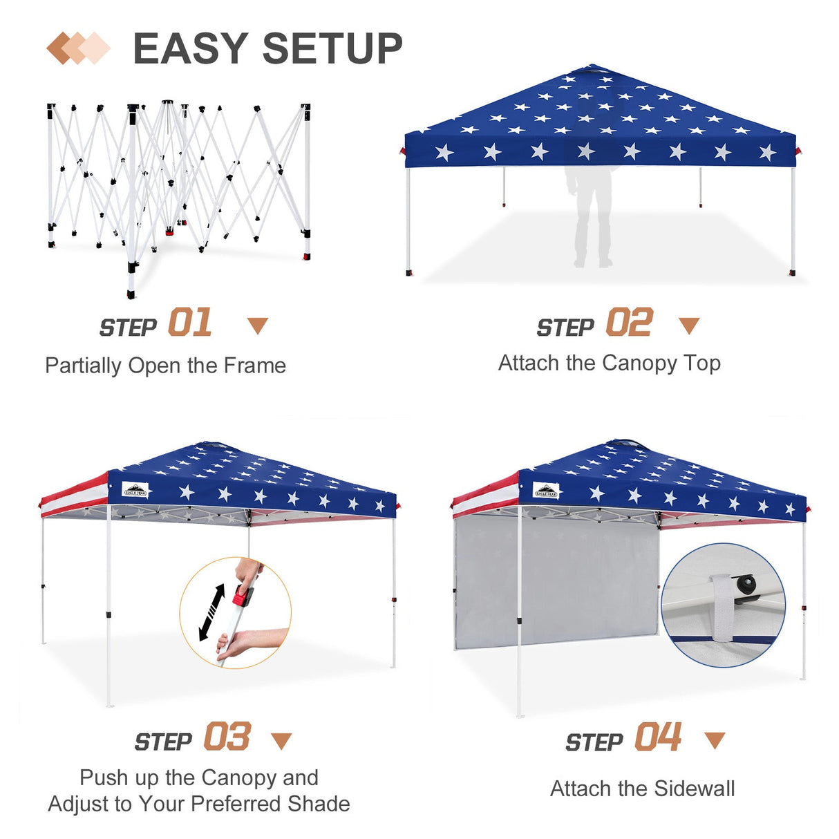 12x12 Commercial Heavy Duty Pop up Canopy with 1 Sidewall - Eagle Peak Custom Canopy Tent