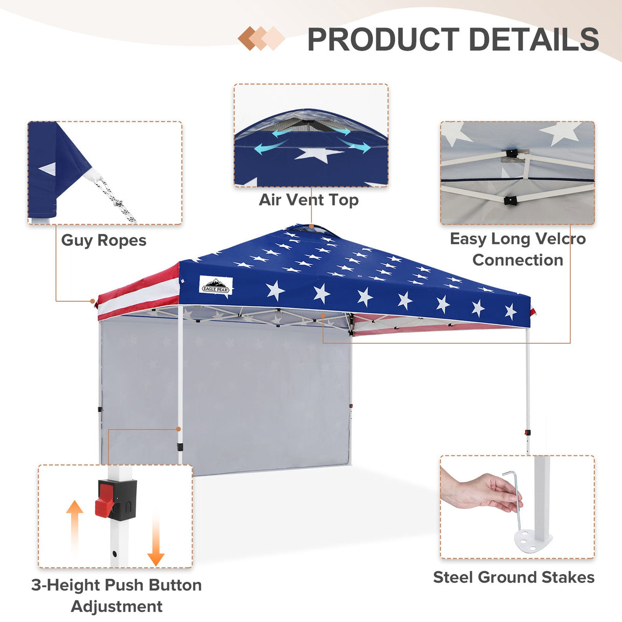 12x12 Commercial Heavy Duty Pop up Canopy with 1 Sidewall - Eagle Peak Custom Canopy Tent