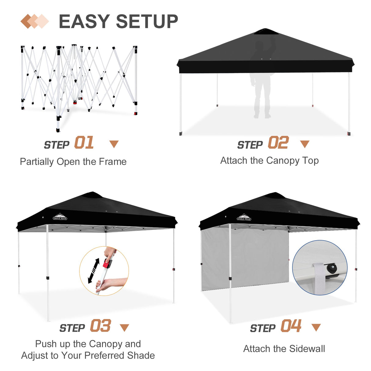 12x12 Commercial Heavy Duty Pop up Canopy with 1 Sidewall - Eagle Peak Custom Canopy Tent