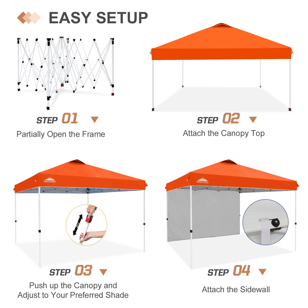12x12 Commercial Heavy Duty Pop up Canopy with 1 Sidewall - Eagle Peak Custom Canopy Tent