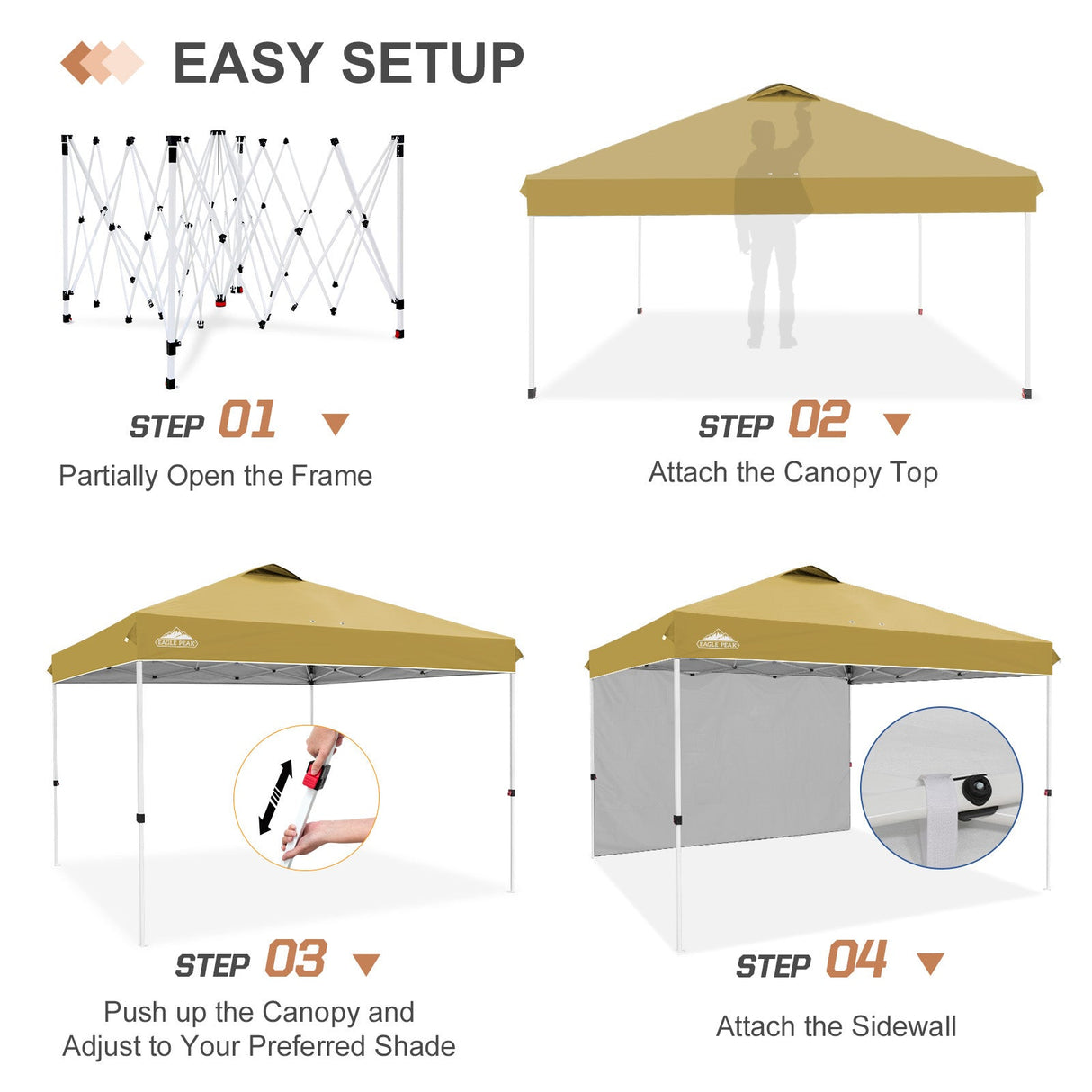 12x12 Commercial Heavy Duty Pop up Canopy with 1 Sidewall - Eagle Peak Custom Canopy Tent
