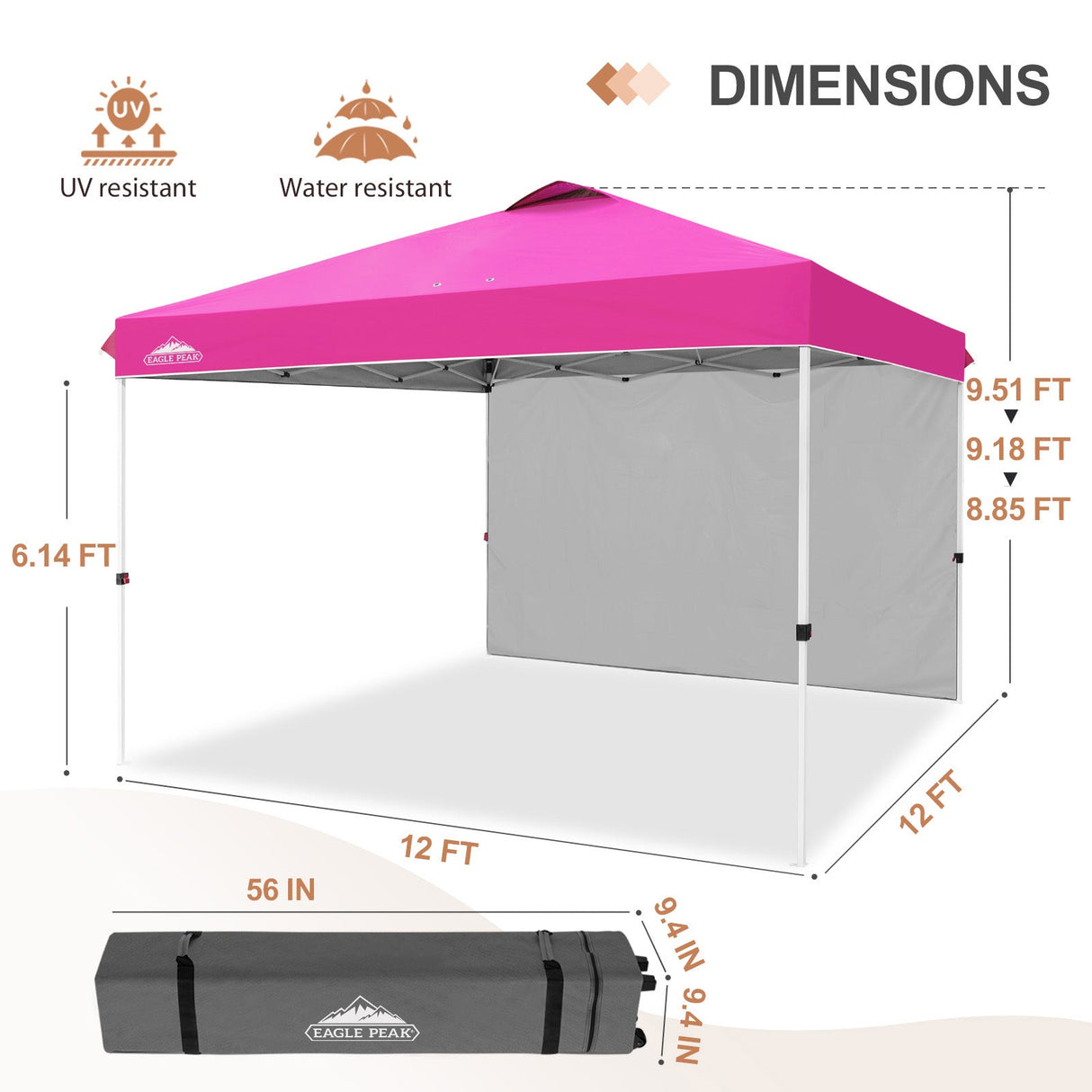 12x12 Commercial Heavy Duty Pop up Canopy with 1 Sidewall - Eagle Peak Custom Canopy Tent