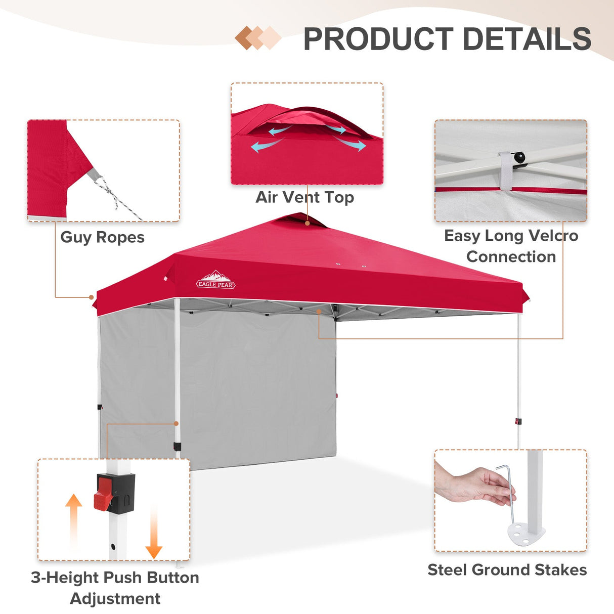 12x12 Commercial Heavy Duty Pop up Canopy with 1 Sidewall - Eagle Peak Custom Canopy Tent