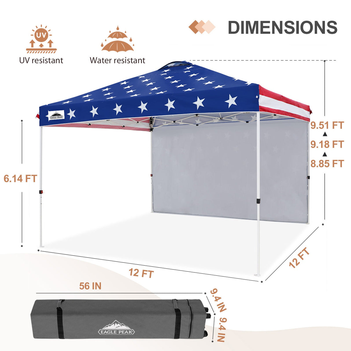 12x12 Commercial Heavy Duty Pop up Canopy with 1 Sidewall - Eagle Peak Custom Canopy Tent