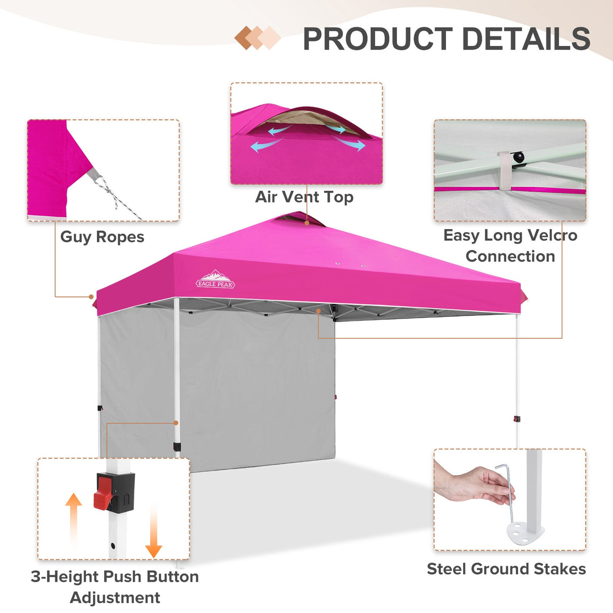 12x12 Commercial Heavy Duty Pop up Canopy with 1 Sidewall - Eagle Peak Custom Canopy Tent