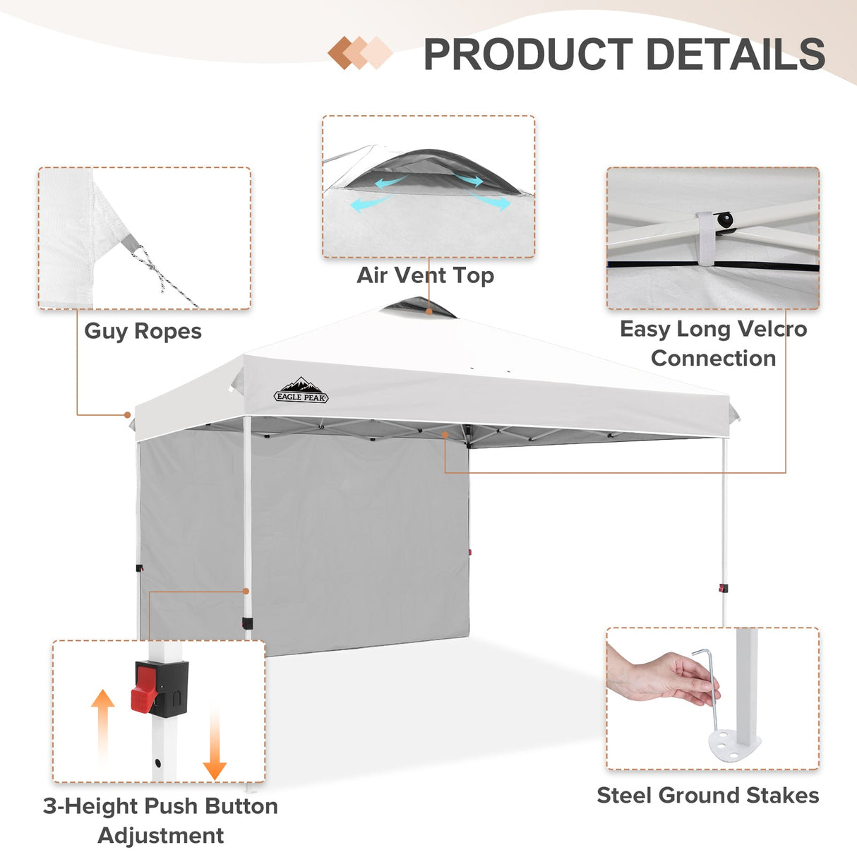 12x12 Commercial Heavy Duty Pop up Canopy with 1 Sidewall - Eagle Peak Custom Canopy Tent