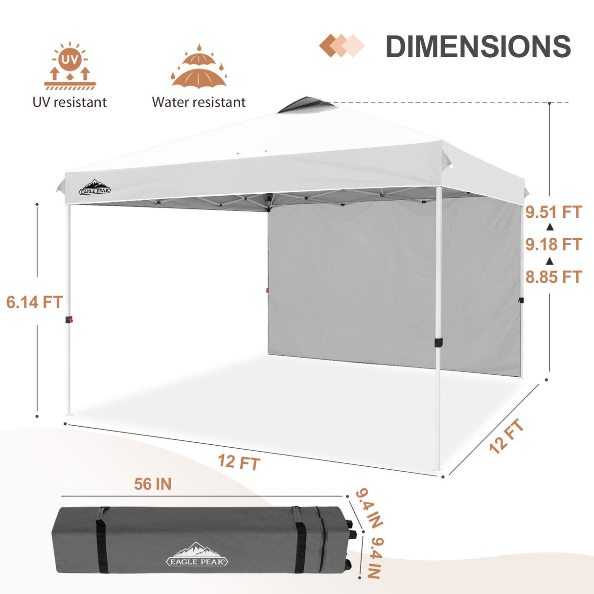 12x12 Commercial Heavy Duty Pop up Canopy with 1 Sidewall - Eagle Peak Custom Canopy Tent
