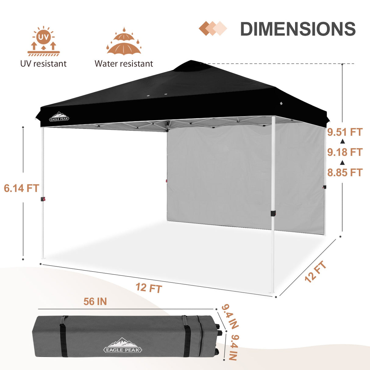 12x12 Commercial Heavy Duty Pop up Canopy with 1 Sidewall - Eagle Peak Custom Canopy Tent