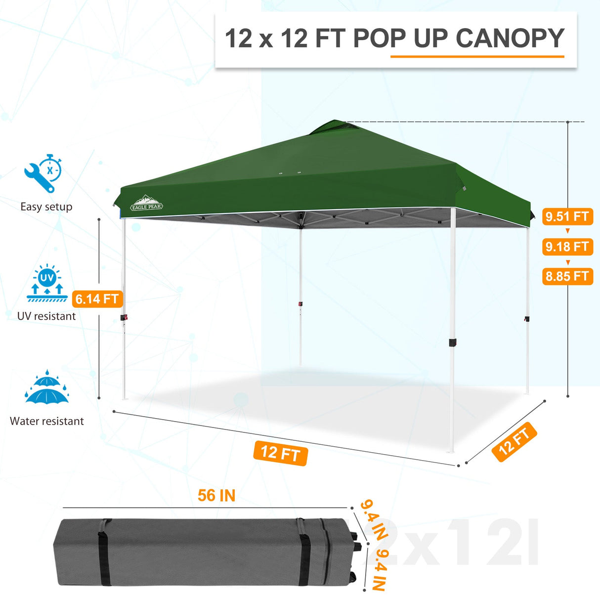 12x12 ft Pop Up Canopy Tent - Eagle Peak Custom Canopy Tent