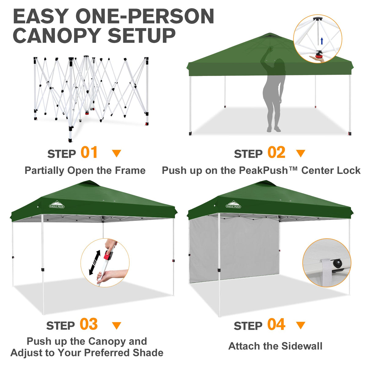 12x12 Pop Up Canopy Tent with 1 Sidewall - Eagle Peak®