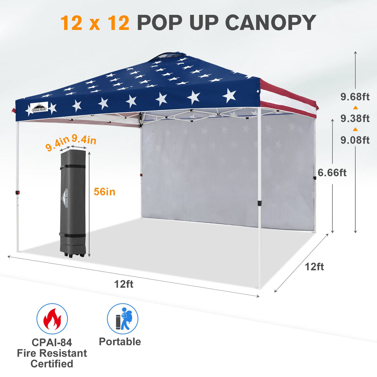 12x12 Pop Up Canopy Tent with 1 Sidewall - Eagle Peak®