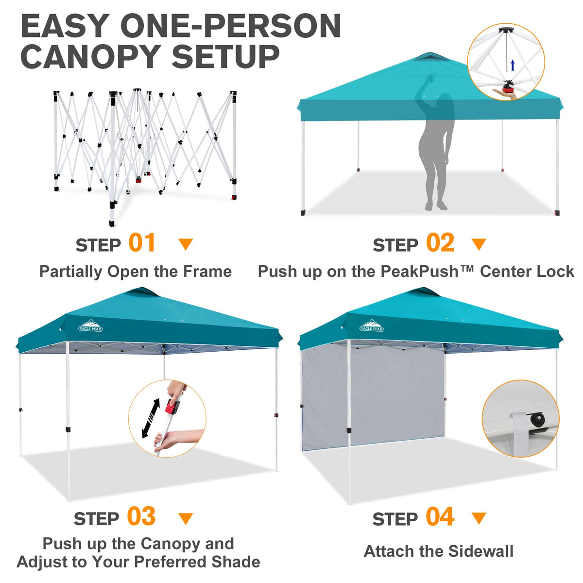 12x12 Pop Up Canopy Tent with 1 Sidewall - Eagle Peak®