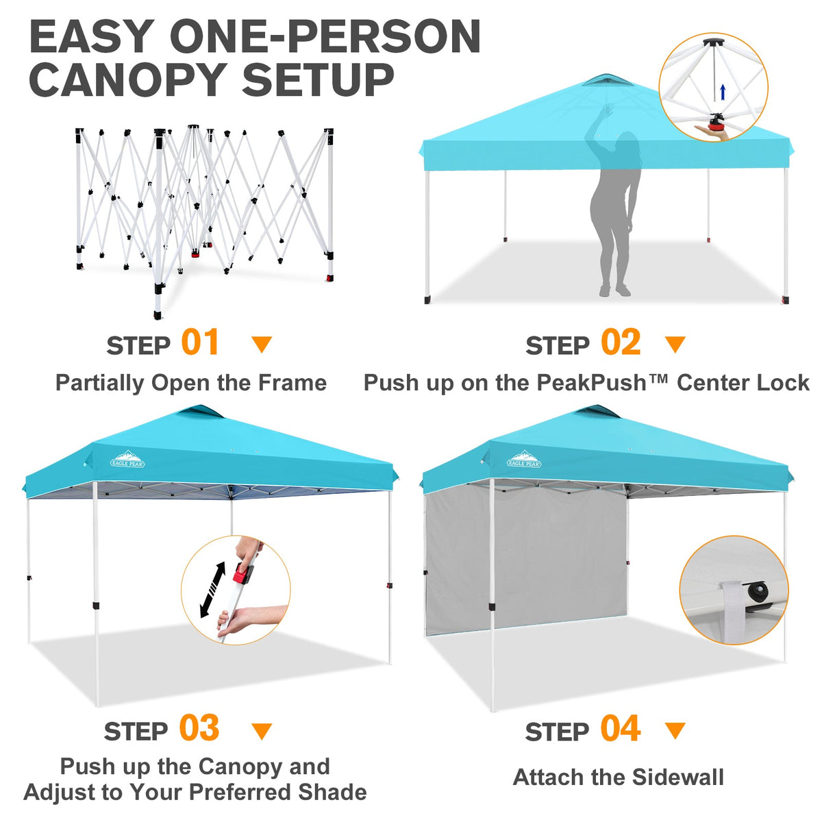 12x12 Pop Up Canopy Tent with 1 Sidewall - Eagle Peak®