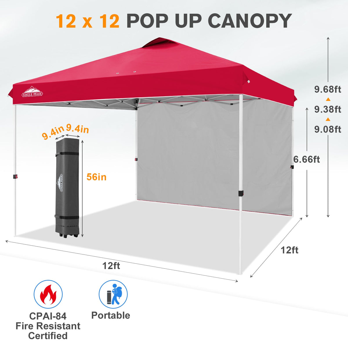 12x12 Pop Up Canopy Tent with 1 Sidewall - Eagle Peak®