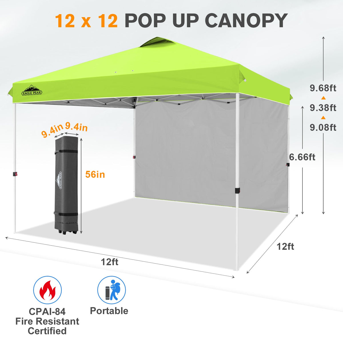 12x12 Pop Up Canopy Tent with 1 Sidewall - Eagle Peak®
