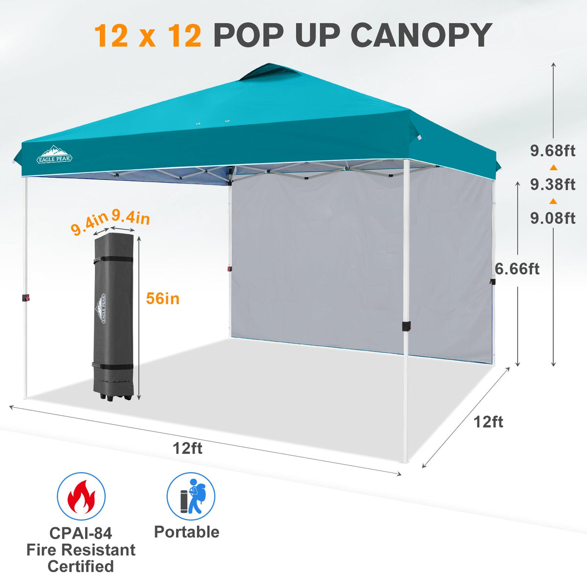 12x12 Pop Up Canopy Tent with 1 Sidewall - Eagle Peak®