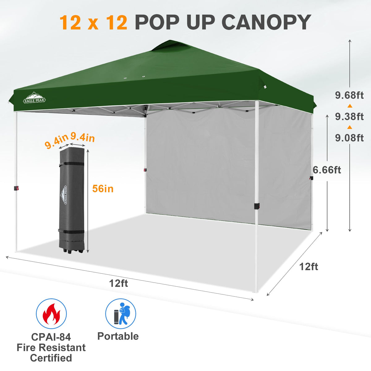 12x12 Pop Up Canopy Tent with 1 Sidewall - Eagle Peak®