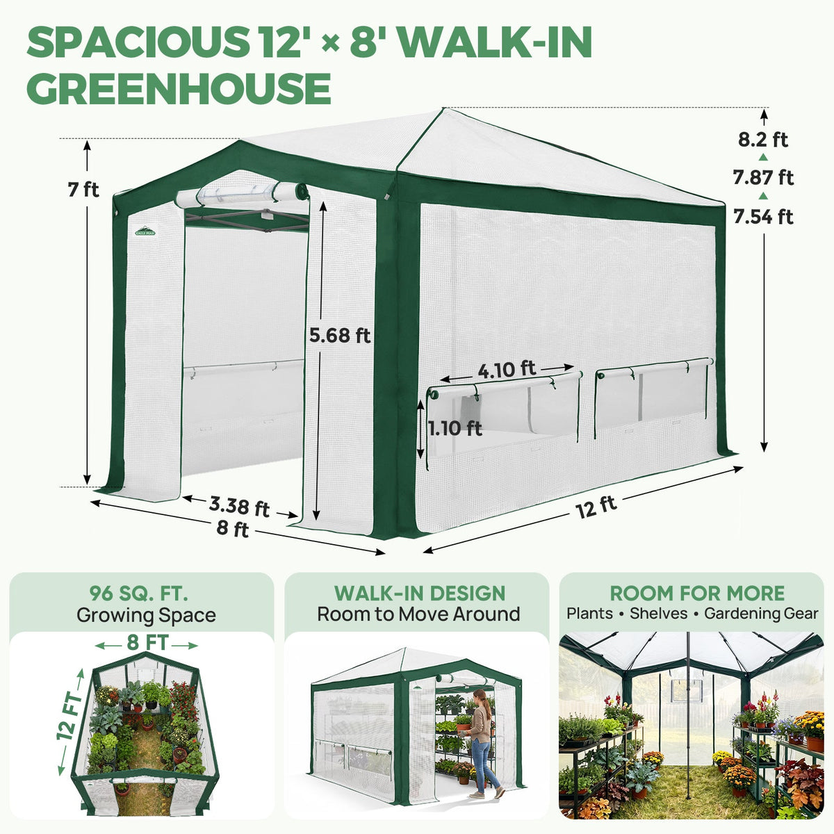 12x8 Walk In Pop Up Greenhouse, Support Pole - Eagle Peak®