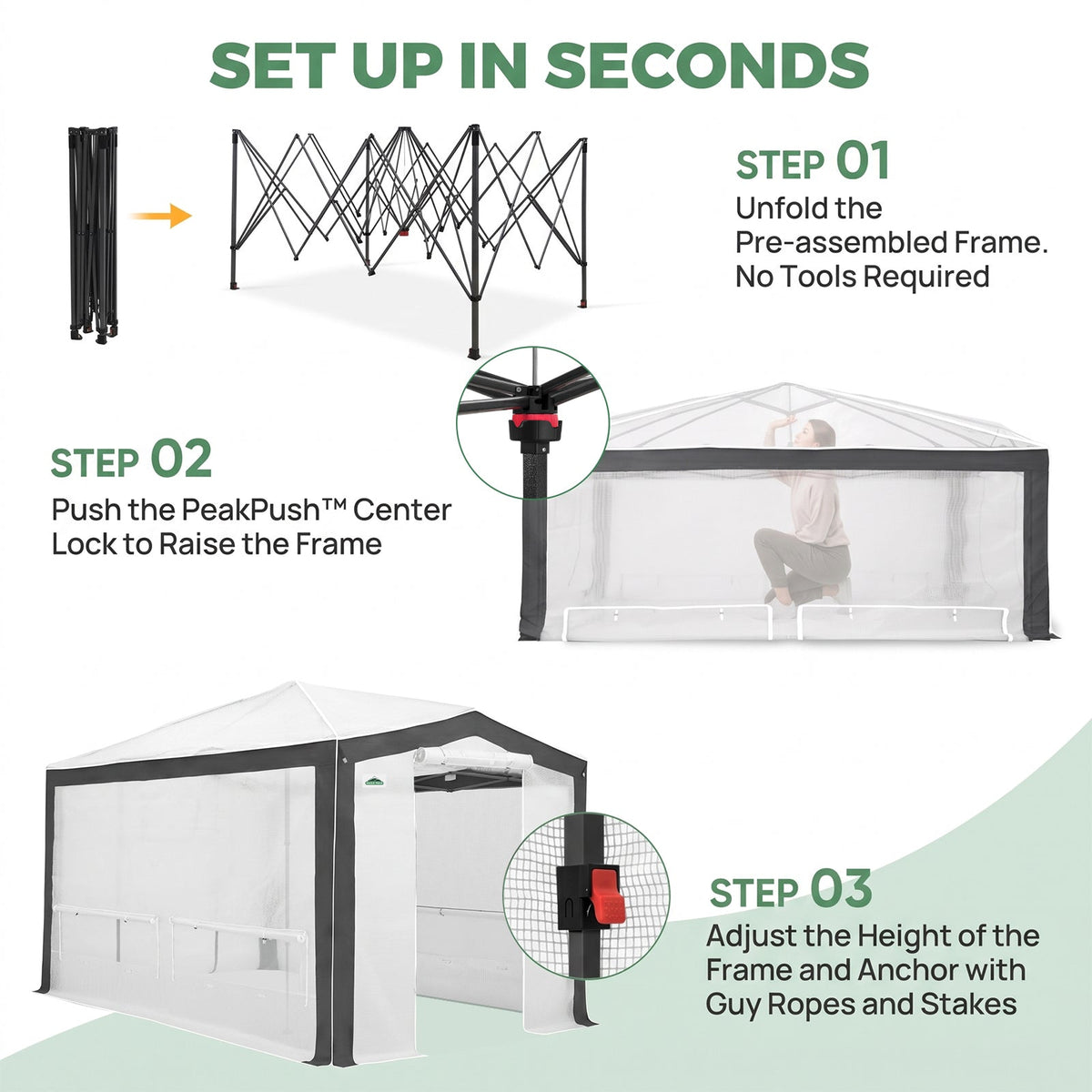 12x8 Walk In Pop Up Greenhouse, Support Pole - Eagle Peak®