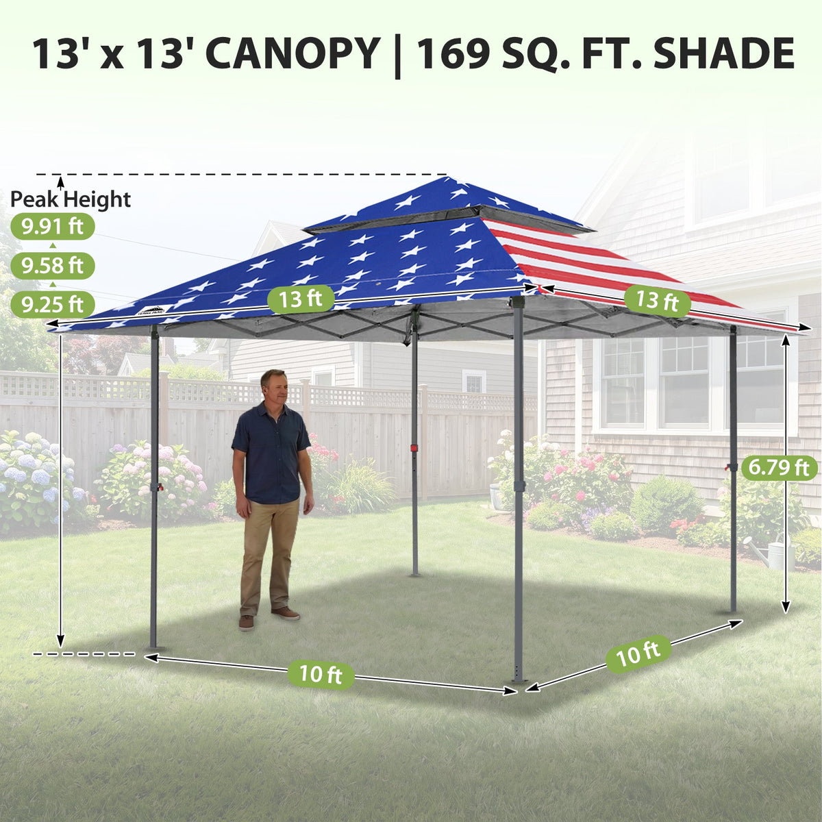 13x13 Pop Up Canopy Tent, Auto Extended Eaves - Eagle Peak®