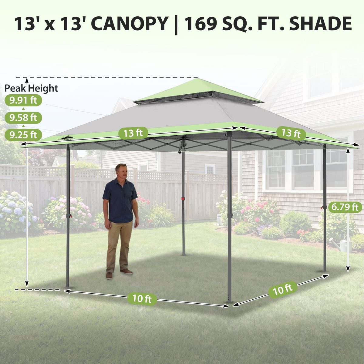 13x13 Pop Up Canopy Tent, Auto Extended Eaves - Eagle Peak®