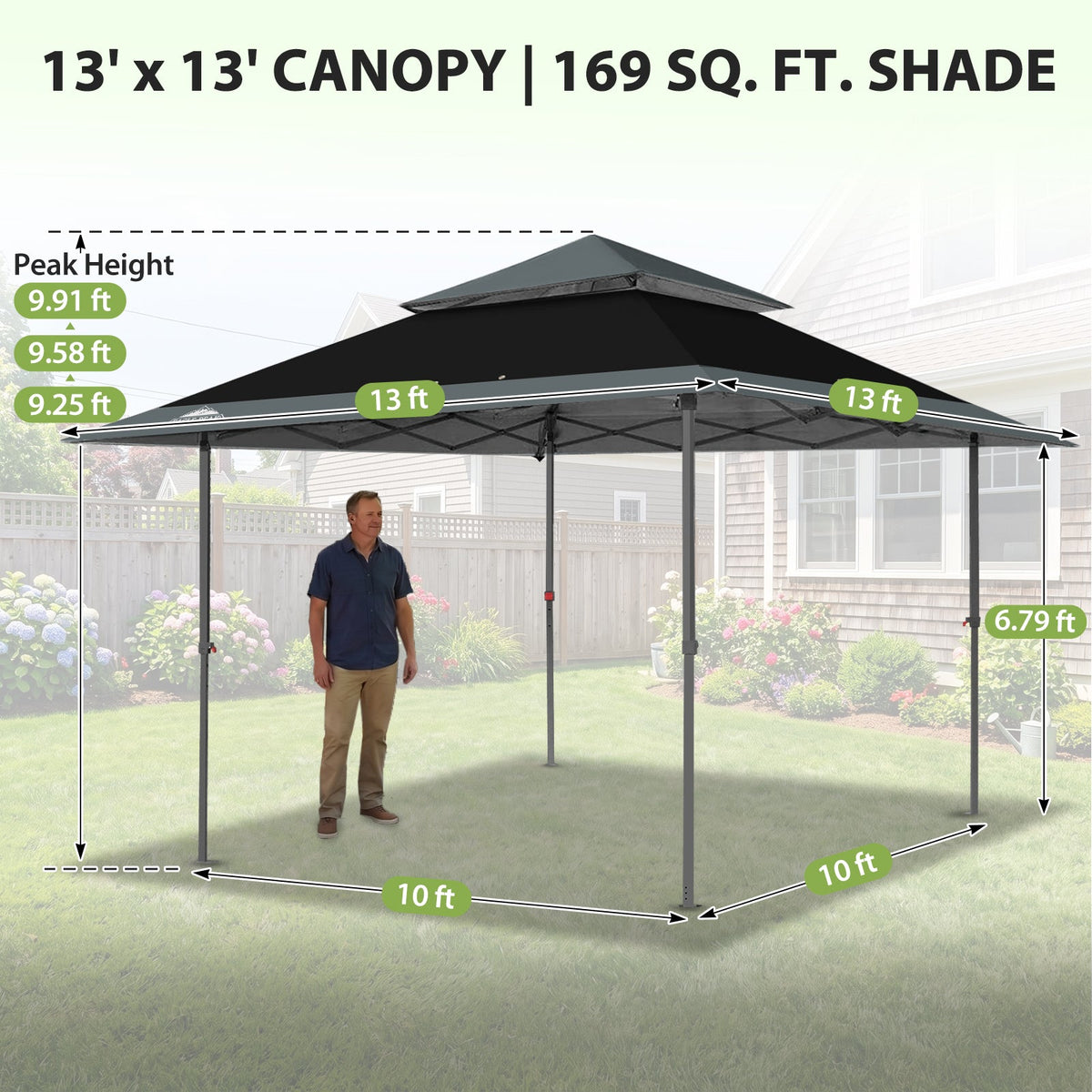 13x13 Pop Up Canopy Tent, Auto Extended Eaves - Eagle Peak®