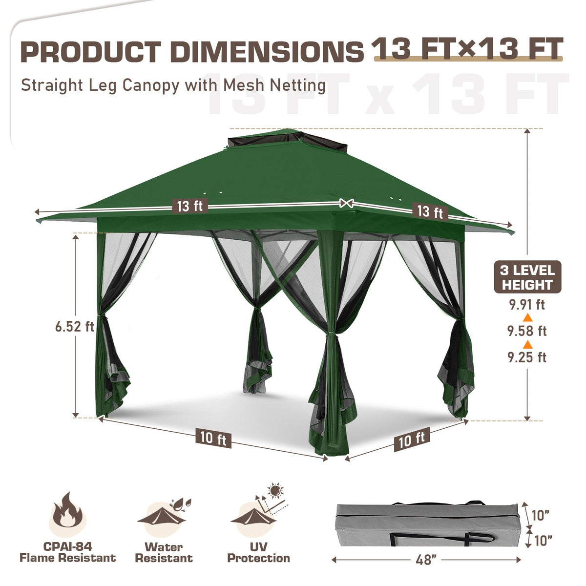 13x13 Pop Up Canopy Tent with Mosquito Netting - Eagle Peak®