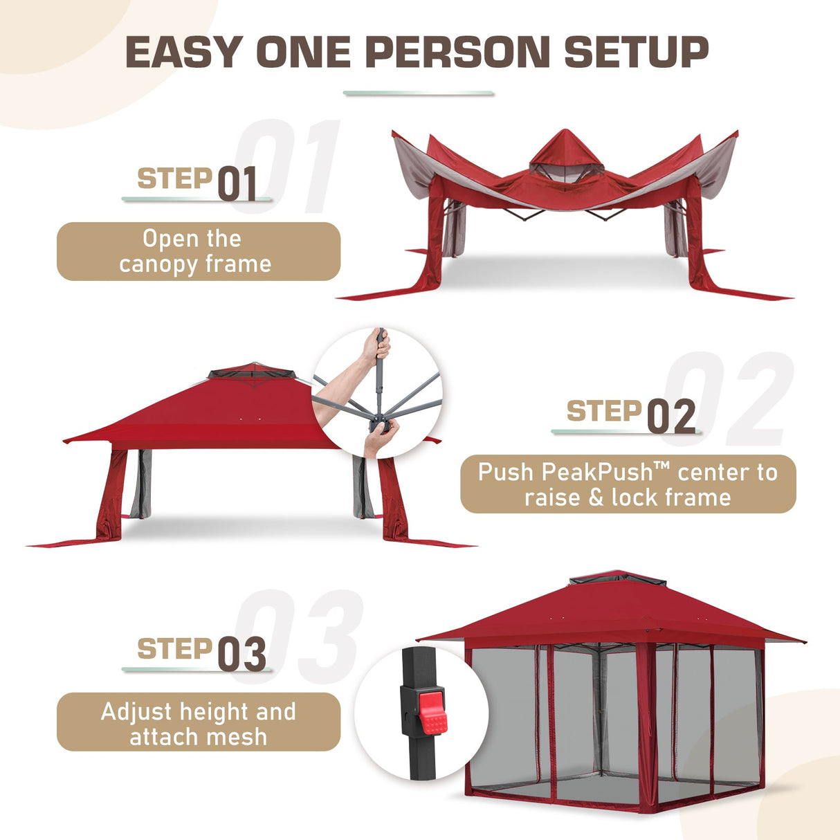 13x13 Pop Up Gazebo with Netting w/ 169 sqft of Shade - Eagle Peak®