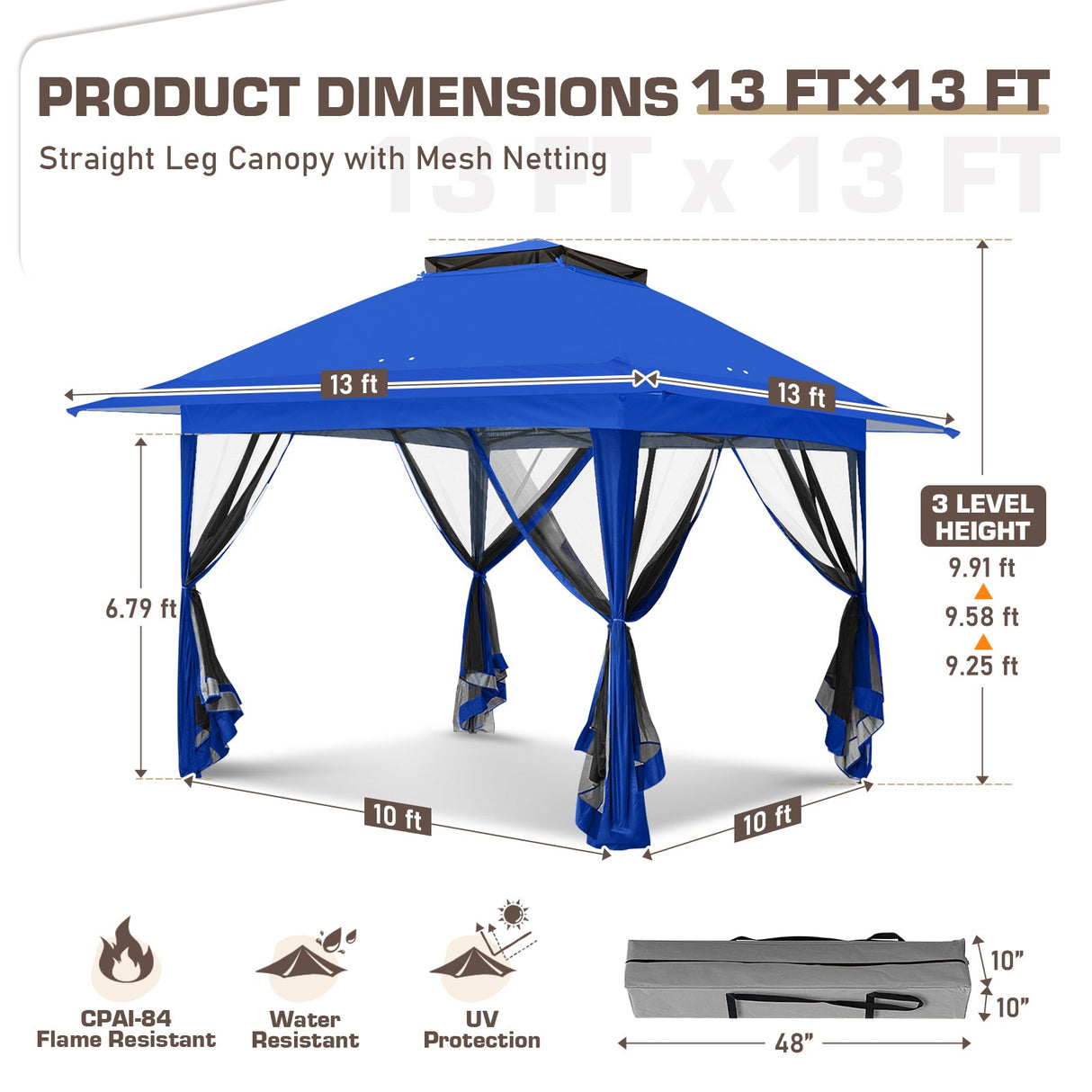 13x13 Pop Up Gazebo with Netting w/ 169 sqft of Shade - Eagle Peak®