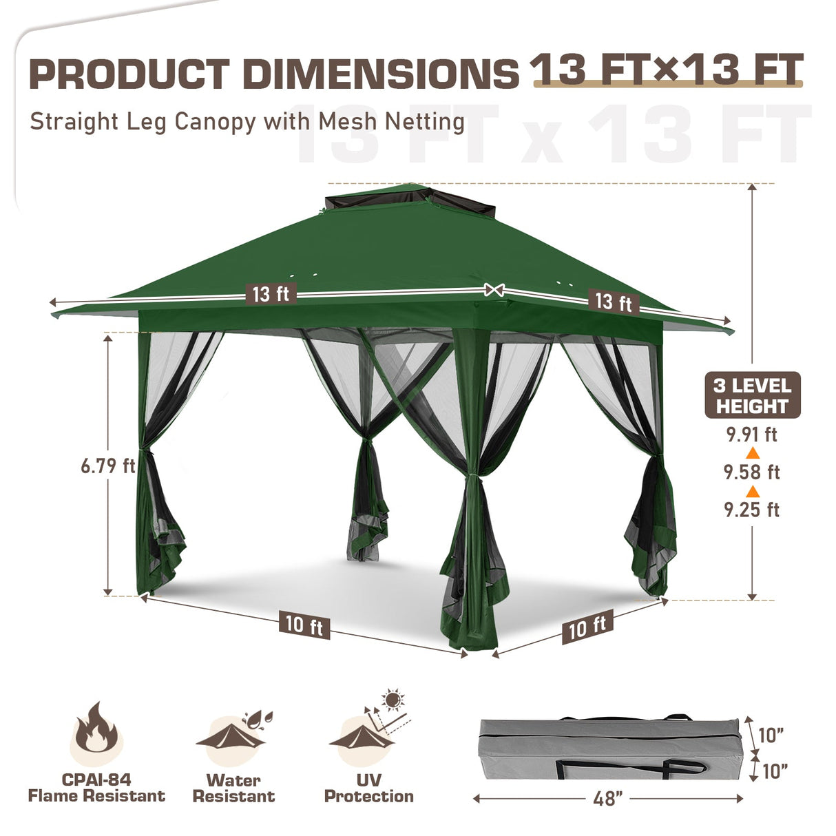 13x13 Pop Up Gazebo with Netting w/ 169 sqft of Shade - Eagle Peak®
