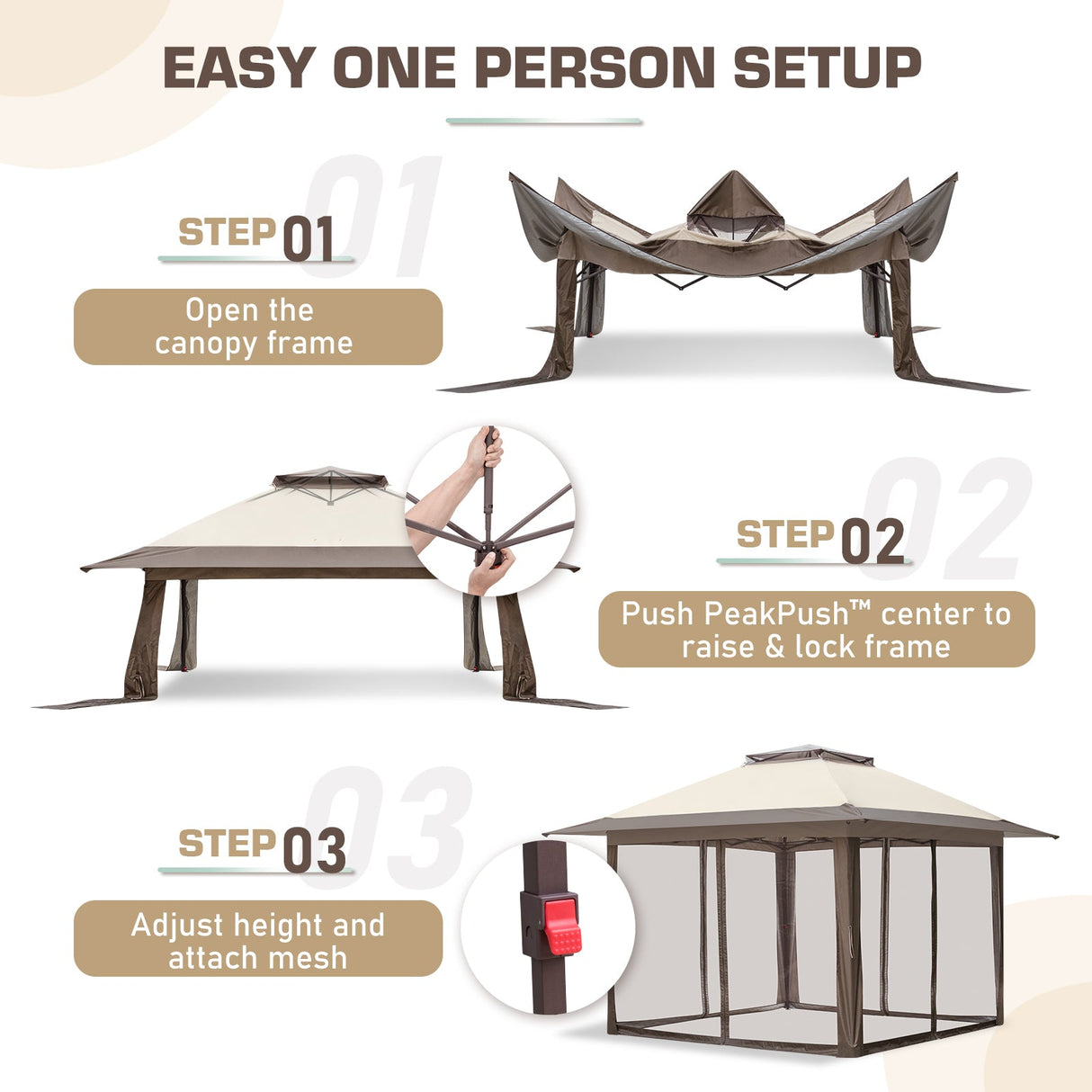 13x13 Pop Up Gazebo with Netting w/ 169 sqft of Shade - Eagle Peak®