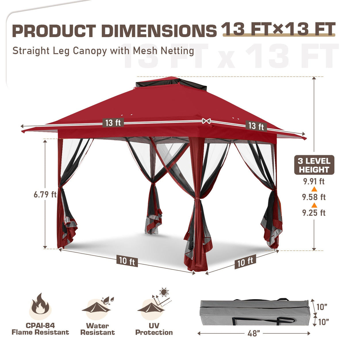 13x13 Pop Up Gazebo with Netting w/ 169 sqft of Shade - Eagle Peak®