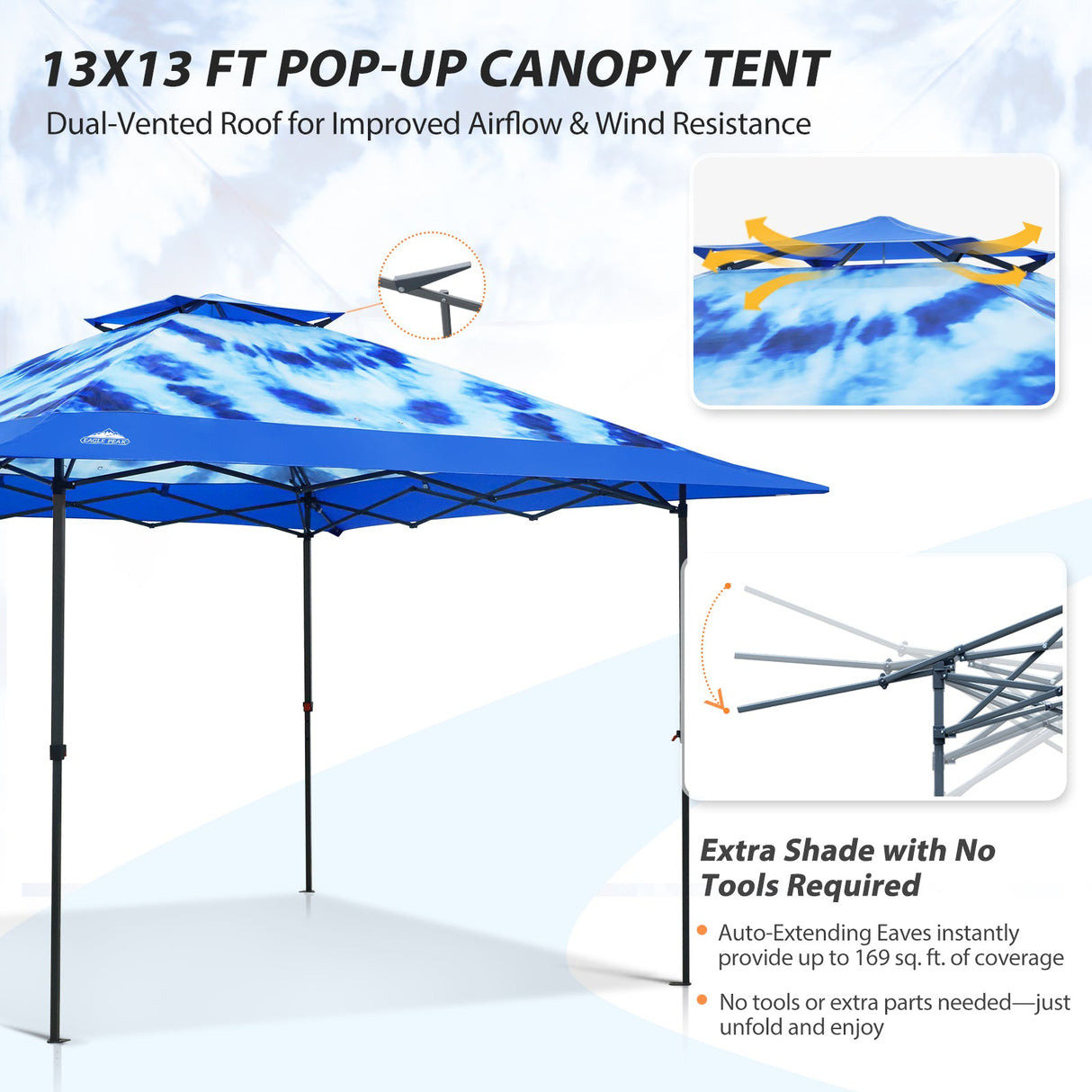 13x13 Straight Leg Pop Up Canopy Tent with 169 sqft of Shade - Eagle Peak