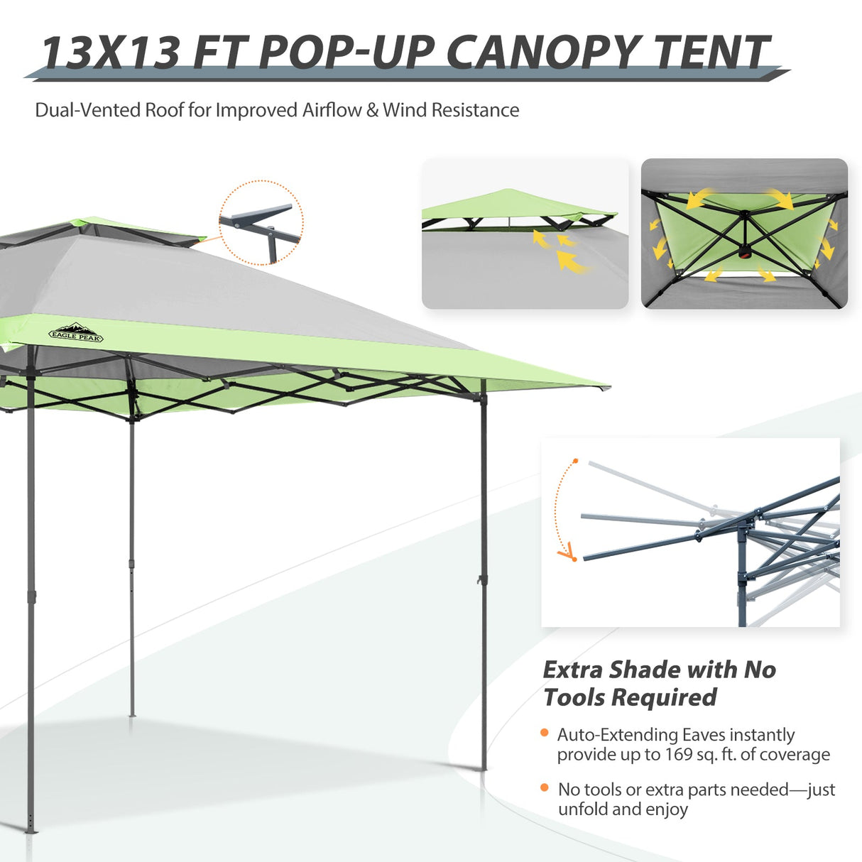 13x13 Straight Leg Pop Up Canopy Tent with 169 sqft of Shade - Eagle Peak Custom Canopy Tent