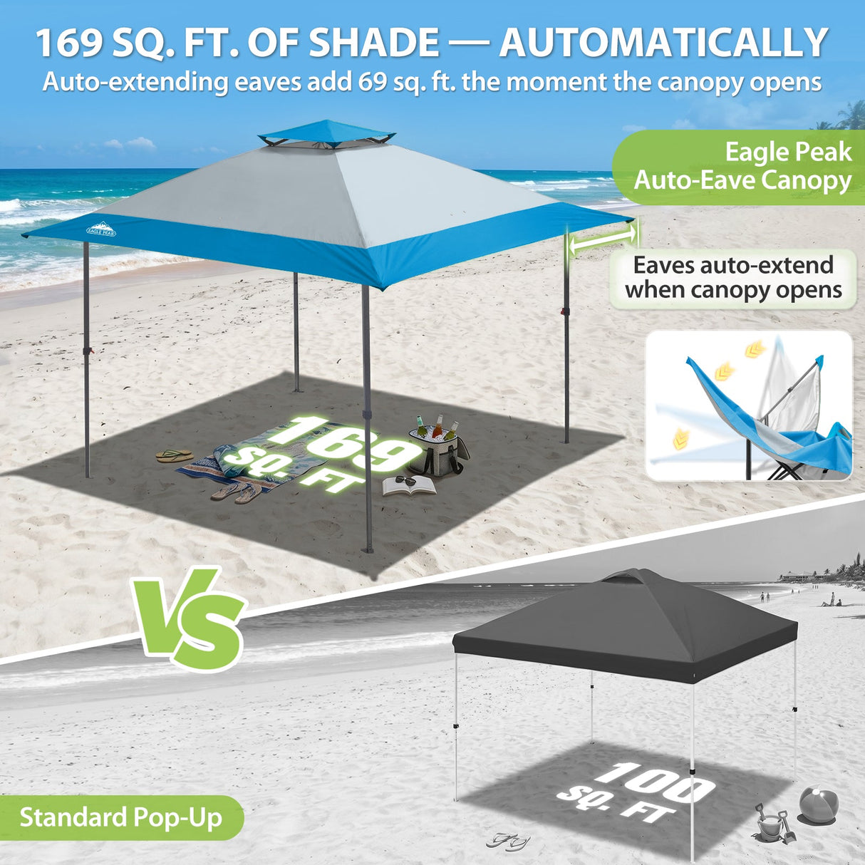 13x13 Straight Leg Pop Up Canopy Tent with 169 sqft of Shade - Eagle Peak®