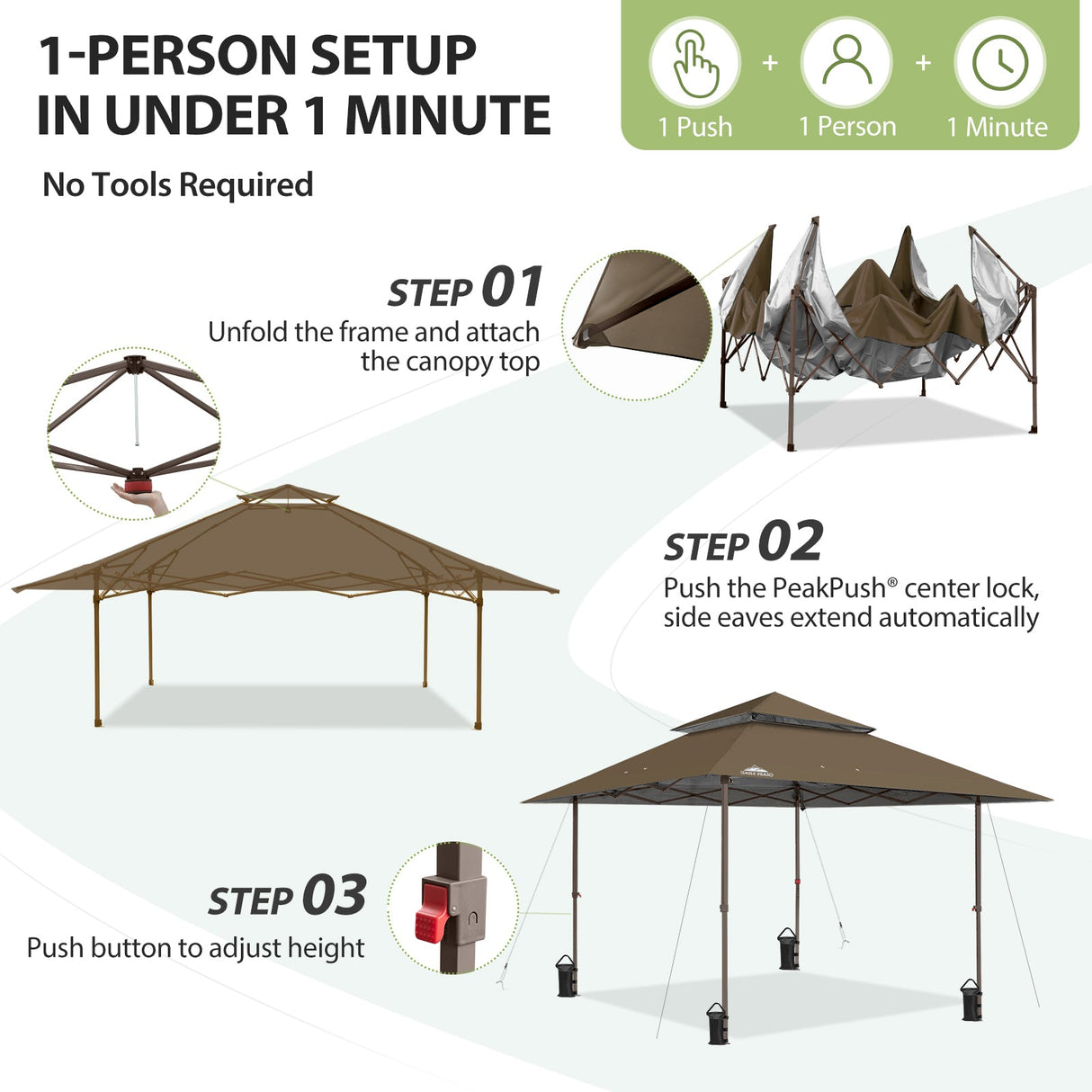 13x13 Straight Leg Pop Up Canopy Tent with 169 sqft of Shade - Eagle Peak®