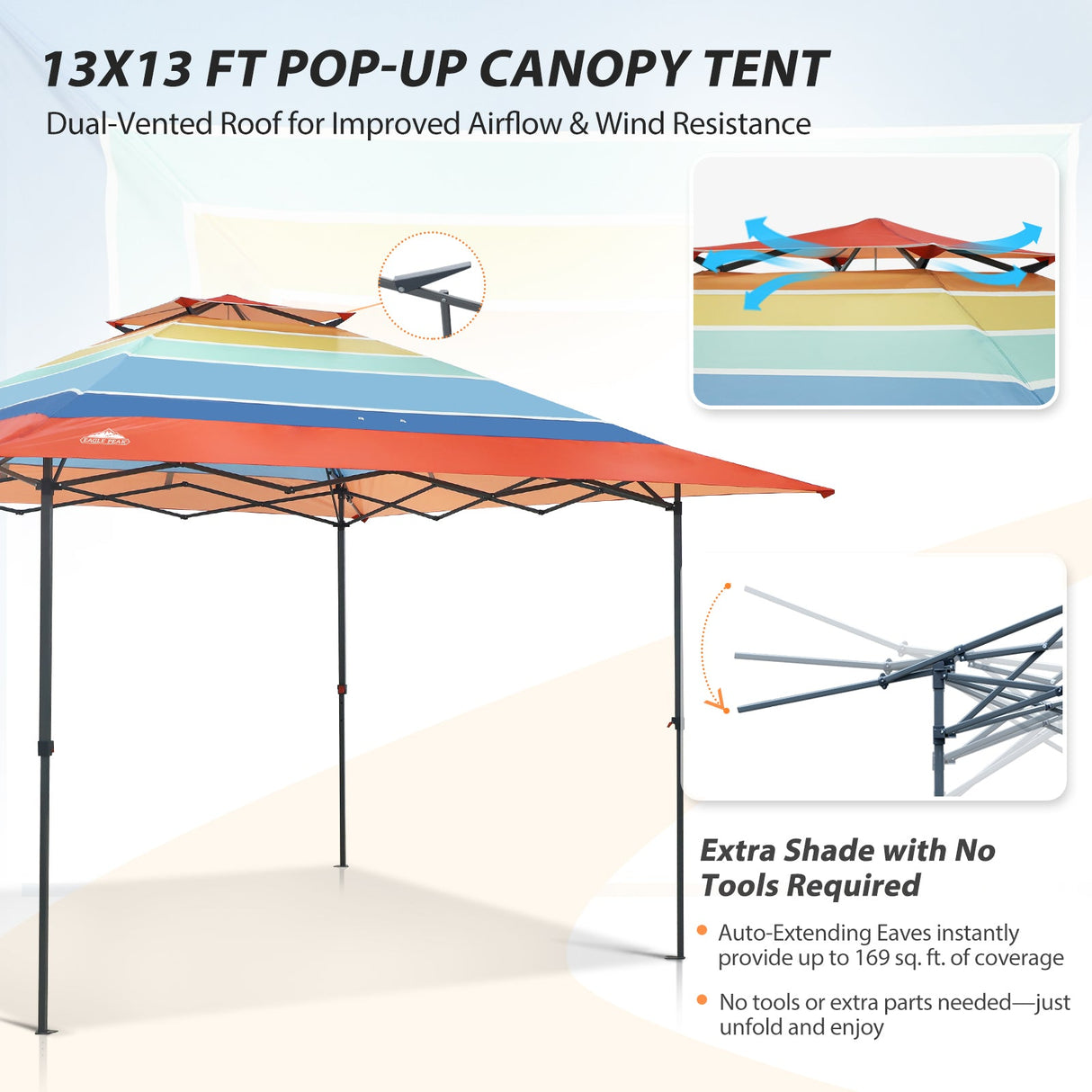 13x13 Straight Leg Pop Up Canopy Tent with 169 sqft of Shade - Eagle Peak®