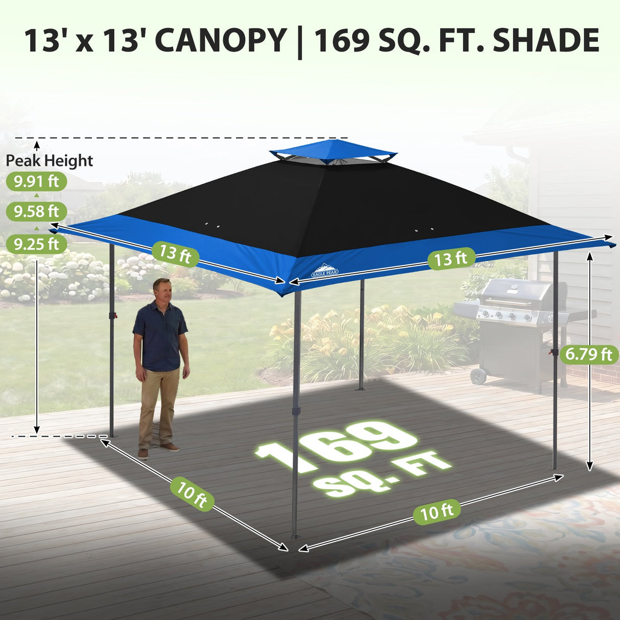 13x13 Straight Leg Pop Up Canopy Tent with 169 sqft of Shade - Eagle Peak®
