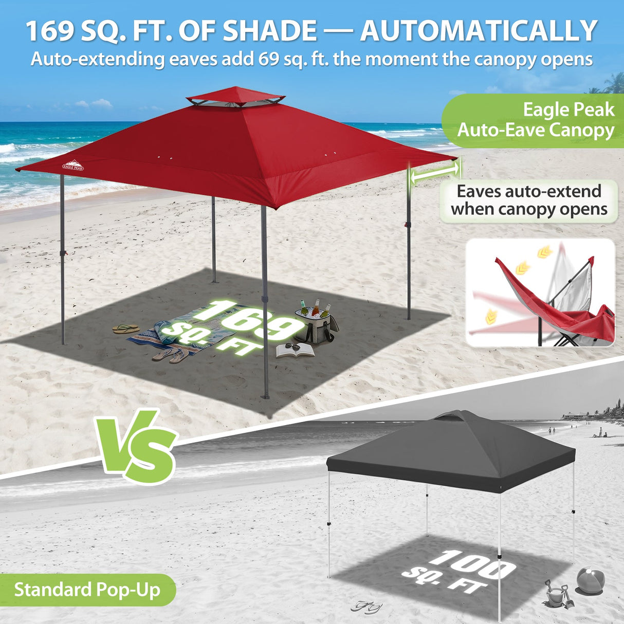 13x13 Straight Leg Pop Up Canopy Tent with 169 sqft of Shade - Eagle Peak®