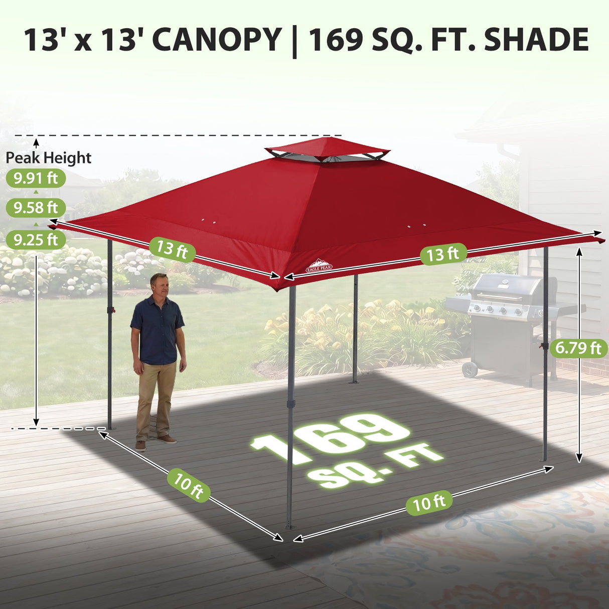 13x13 Straight Leg Pop Up Canopy Tent with 169 sqft of Shade - Eagle Peak®