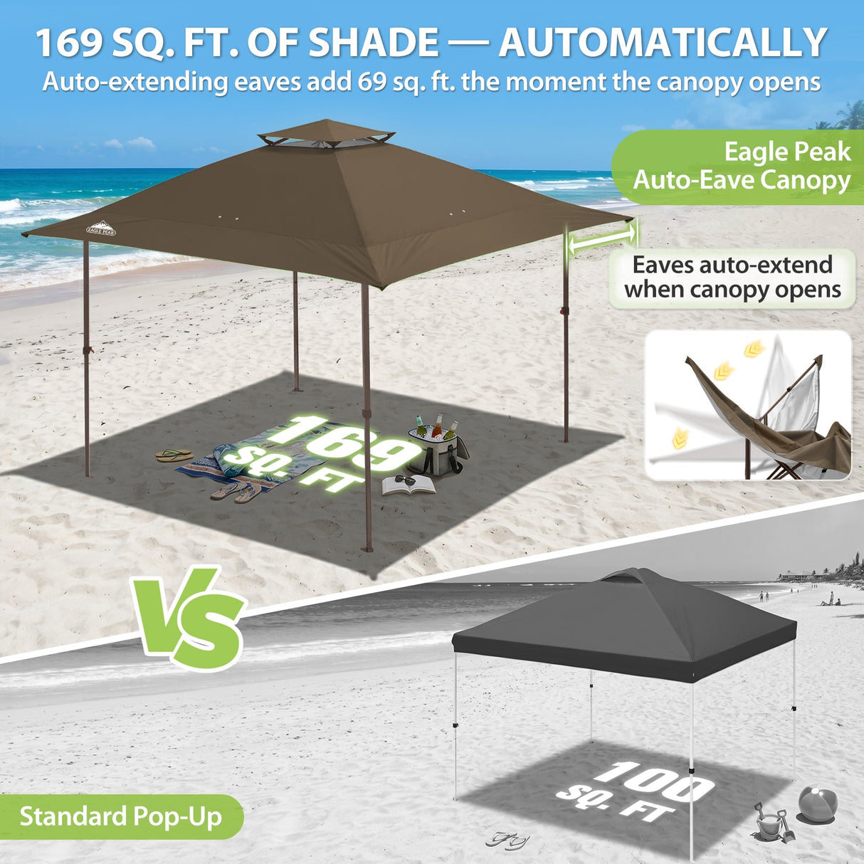 13x13 Straight Leg Pop Up Canopy Tent with 169 sqft of Shade - Eagle Peak®